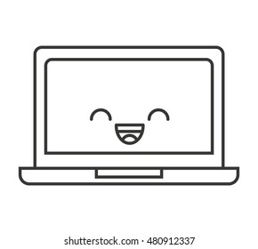laptop computer character kawaii vector illustration design