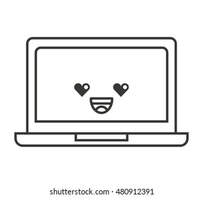 laptop computer character kawaii vector illustration design