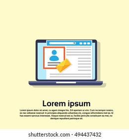 Laptop Computer With Chat Bubble Social Network Communication Profile Flat Vector Illustration