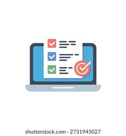 Laptop computer with checklist on screen and checkmarks online task management