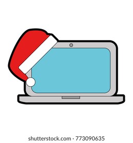laptop computer with christmas hat