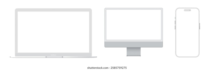 Laptop Computer Clay Mockup Isolated on White Background. Vector illustration