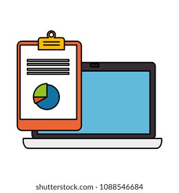 laptop computer with clipboard checklists document