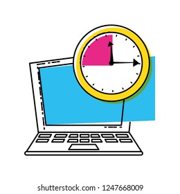 laptop computer with clock time