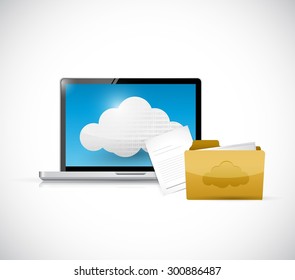 laptop computer cloud computing and files illustration design