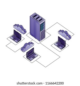 laptop computer with cloud computing and server isometric