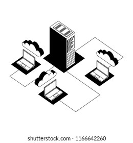 laptop computer with cloud computing and server isometric