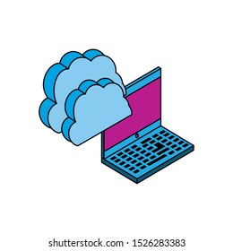 laptop computer with cloud computing vector illustration design