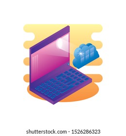 laptop computer with cloud computing vector illustration design