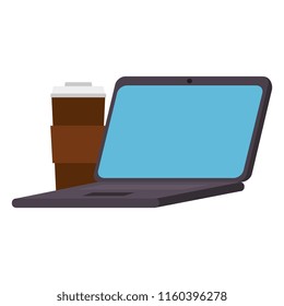 laptop computer with coffee