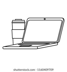 laptop computer with coffee