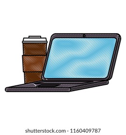 laptop computer with coffee