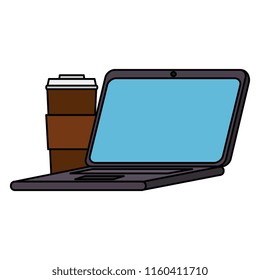 laptop computer with coffee