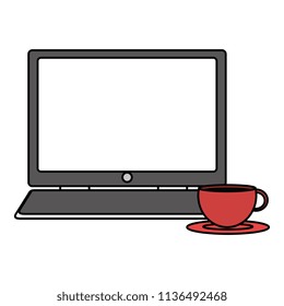 laptop computer with coffee cup