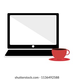 laptop computer with coffee cup