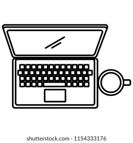 laptop computer with coffee cup