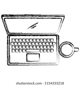 laptop computer with coffee cup