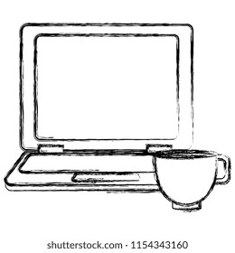 laptop computer with coffee cup