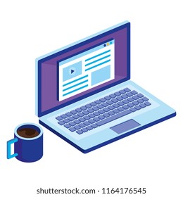 laptop computer with coffee cup