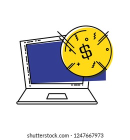 laptop computer with coin dollar