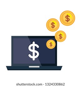 laptop computer with coins money