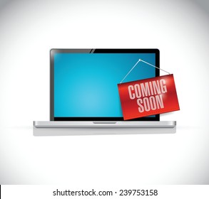 laptop computer coming soon illustration design over a white background