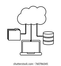 laptop computer connection cloud folder and data base technology