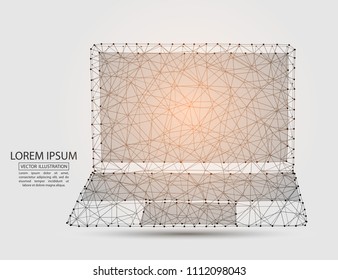 Laptop, computer consisting of 3D triangles, lines, points and connections. Vector illustration of EPS 10.