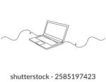 Laptop computer continuous one line drawing and minimalist style isolate outline vector illustration