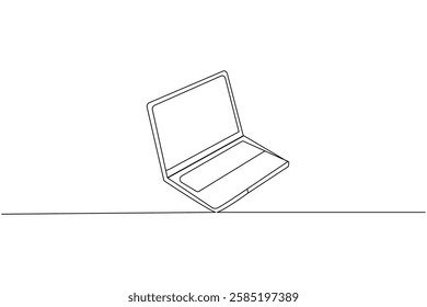 Laptop computer continuous one line drawing and minimalist style isolate outline vector illustration