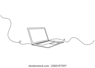 Laptop computer continuous one line drawing and minimalist style isolate outline vector illustration