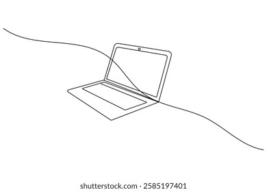 Laptop computer continuous one line drawing and minimalist style isolate outline vector illustration