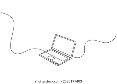 Laptop computer continuous one line drawing and minimalist style isolate outline vector illustration