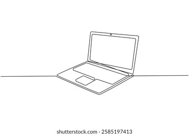 Laptop computer continuous one line drawing and minimalist style isolate outline vector illustration