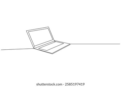 Laptop computer continuous one line drawing and minimalist style isolate outline vector illustration