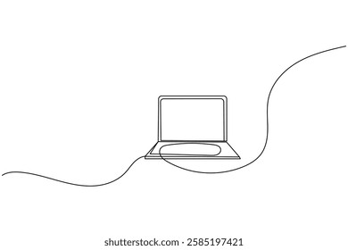 Laptop computer continuous one line drawing and minimalist style isolate outline vector illustration