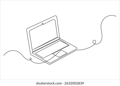Laptop computer continuous one line drawing with  isolate simple outline vector illustration