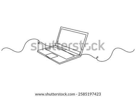 Laptop computer continuous one line drawing and minimalist style isolate outline vector illustration