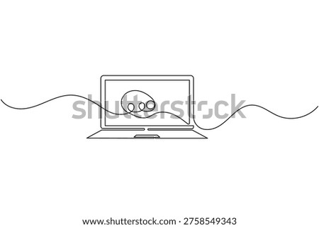 Laptop Computer Continuous One Line Drawing Minimalist Notebook Computer Outline Vector Illustration