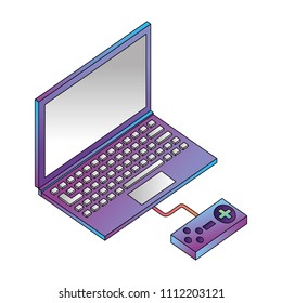laptop computer with control game isometric icon