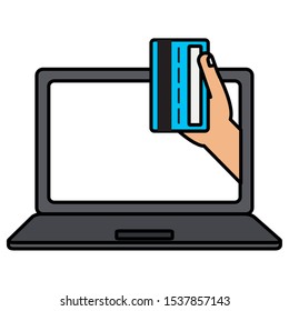 laptop computer with credit card vector illustration design