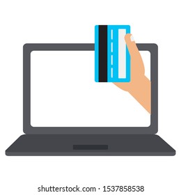 laptop computer with credit card vector illustration design