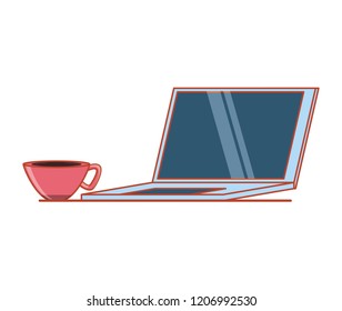 laptop computer with cup coffee