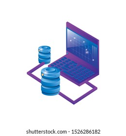 laptop computer with data disks vector illustration design