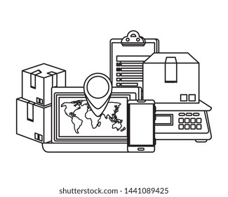 laptop computer with delivery service icons
