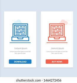 Laptop, Computer, Design  Blue and Red Download and Buy Now web Widget Card Template. Vector Icon Template background