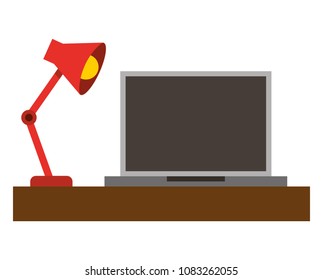 laptop computer with desk and lamp