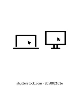 Icono de línea de escritorio de ordenador y portátil aislado en fondo blanco. Ilustración del vector