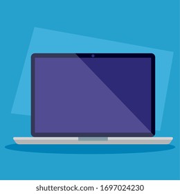 laptop computer device in blue background vector illustration design