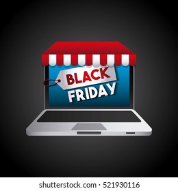 laptop computer device over black background. black friday concept. colorful design. vector illustration
